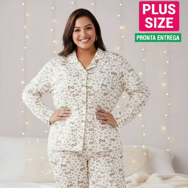 Conjunto de pijama feminino plus size, manga comprida, estilo confortável para o outono. em Oferta na Shopee