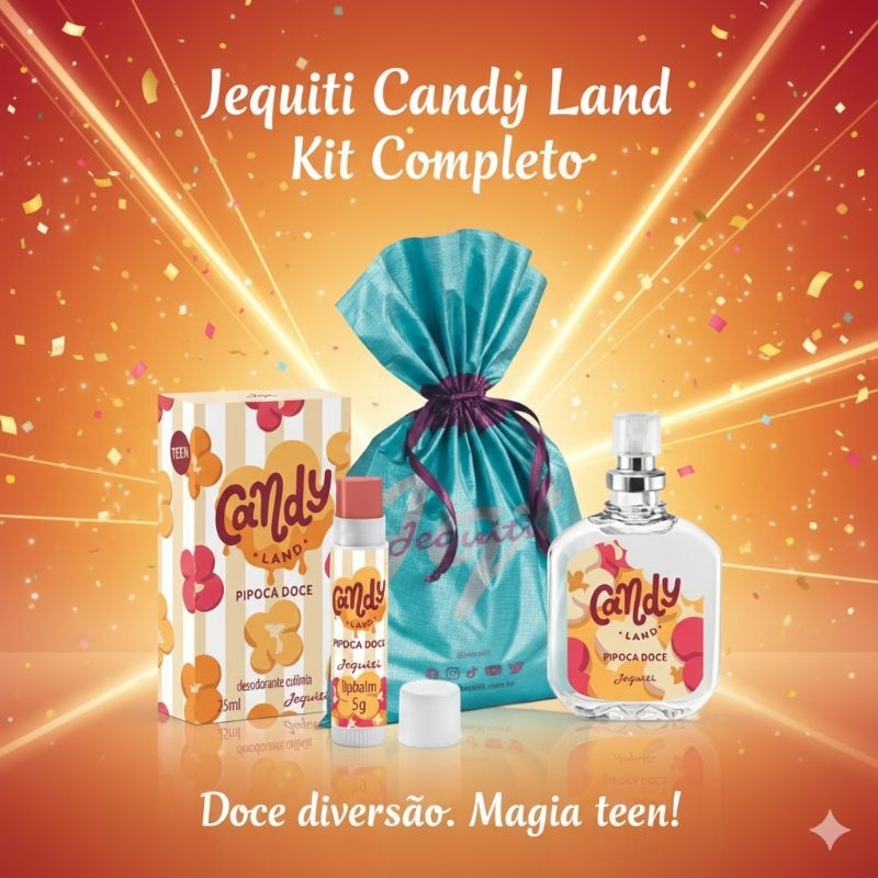 Presente Candy landy Pipoca doce.1 colônia de 25 ml ,1 Lipbalm,1 sacola de presente azul jequiti. em Oferta na Shopee