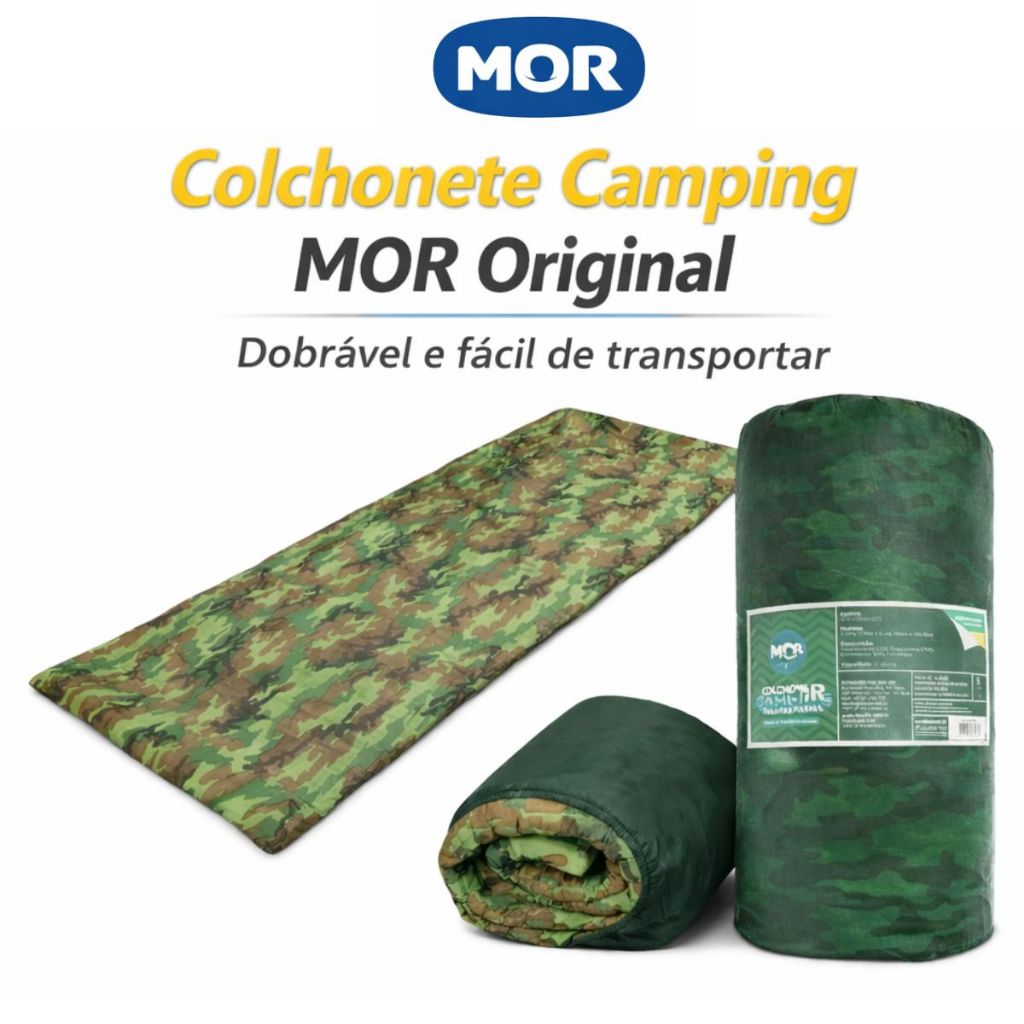 Colchonete Camping MOR Camuflado Solteiro 1,85x60cm Dobrável Leve para Acampamento