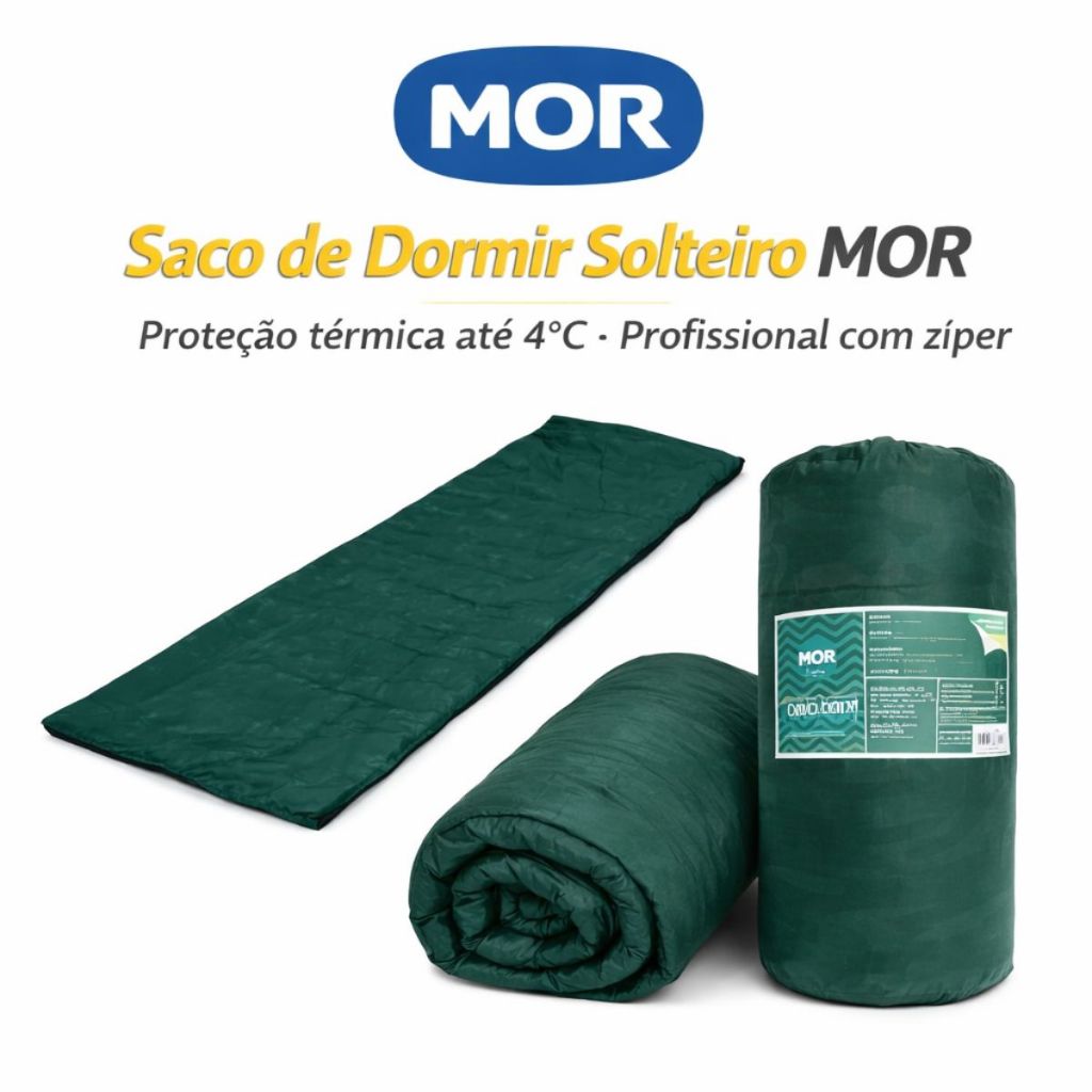 Saco de Dormir Solteiro MOR Camping Proteção Térmica Até 4°C Profissional com Zíper Acampamento