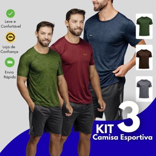 Kit 3 Camisetas  Esportiva Masculinas Manga Curta em Oferta na Shopee