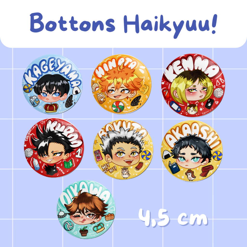 Bottons Haikyuu | Kageyama, Hinata, Kenma, Kuroo, Bokuto, Akaashi, Oikawa em Oferta na Shopee