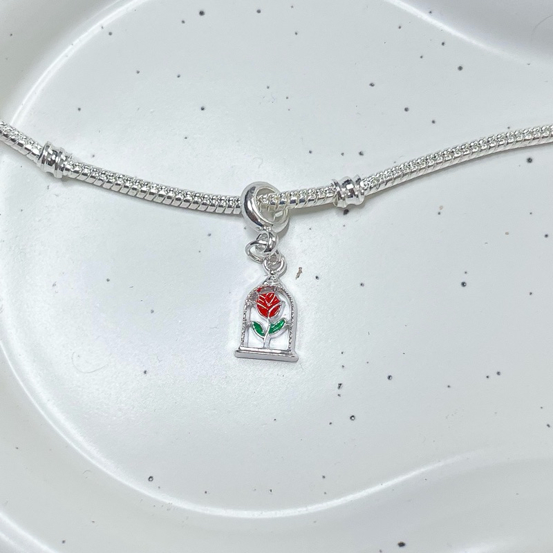 Berloque Rosa Encantada Cúpula | Banhado a Prata 925 Romântico