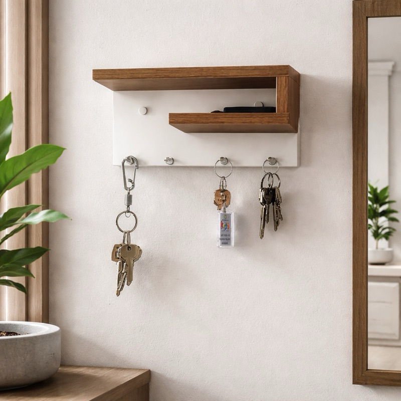 Porta Chaves de Parede com Prateleira MDF Branco Tx  Amadeirado Louro Freijó Decoração e Organização em Oferta na Shopee