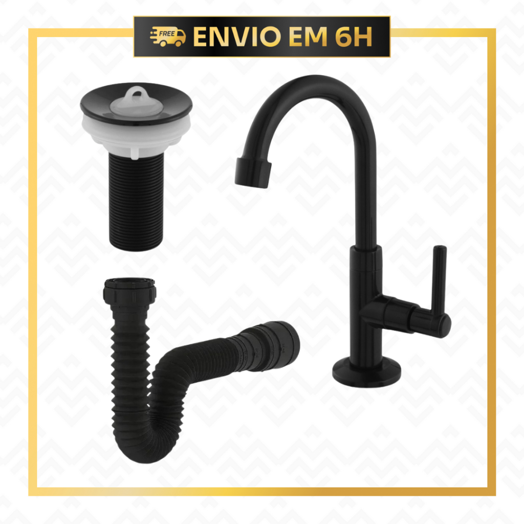 Torneira Preta Banheiro ABS com Válvula 7/8 e Sifão em Oferta na Shopee