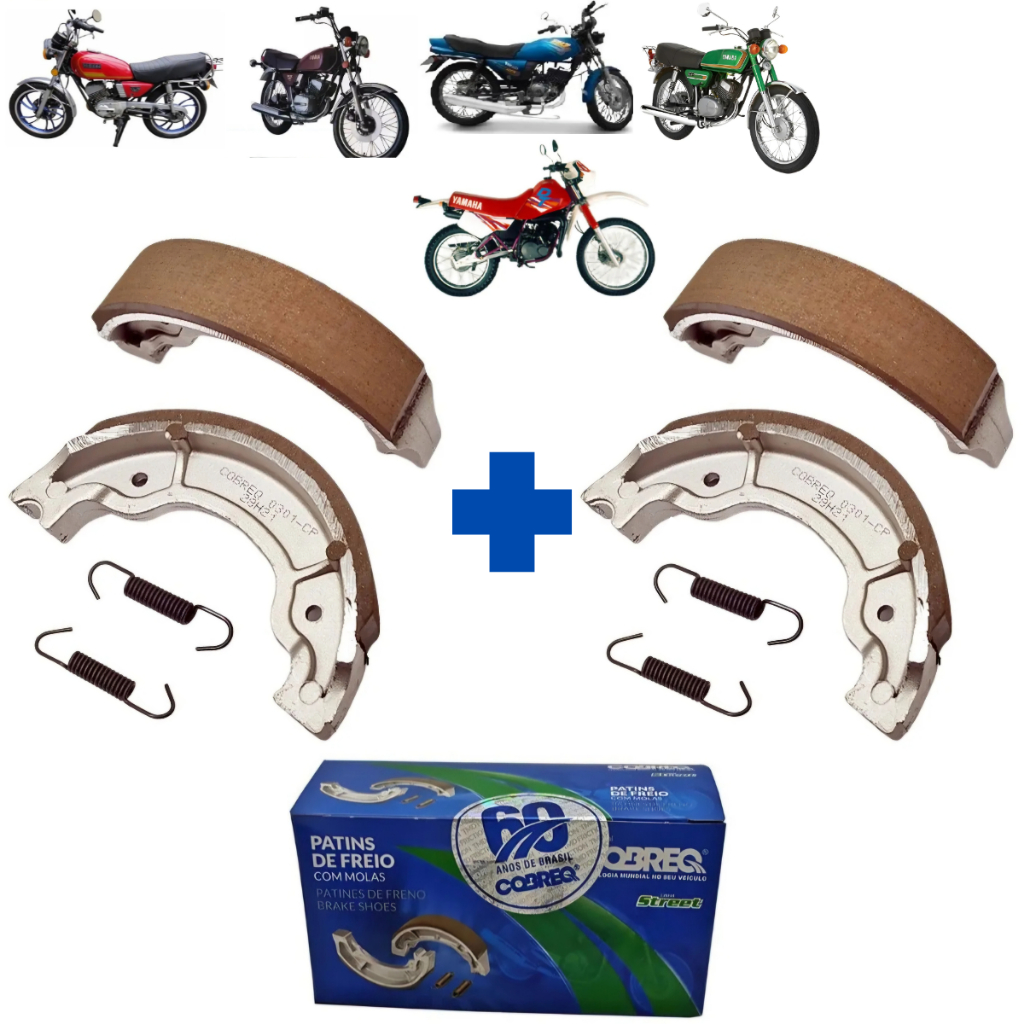 Kit Patim Lona Freio DIANTEIRO e TRASEIRO Cobreq  YBR 125 E K - DT 180  RD 125 135  RX 135  Rx 180