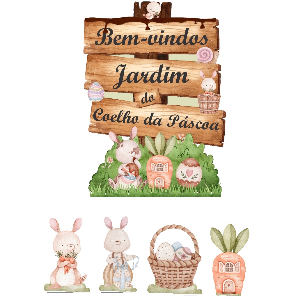 KIT DISPLAY PÁSCOA COM PLACA DE BEM-VINDOS-MDF