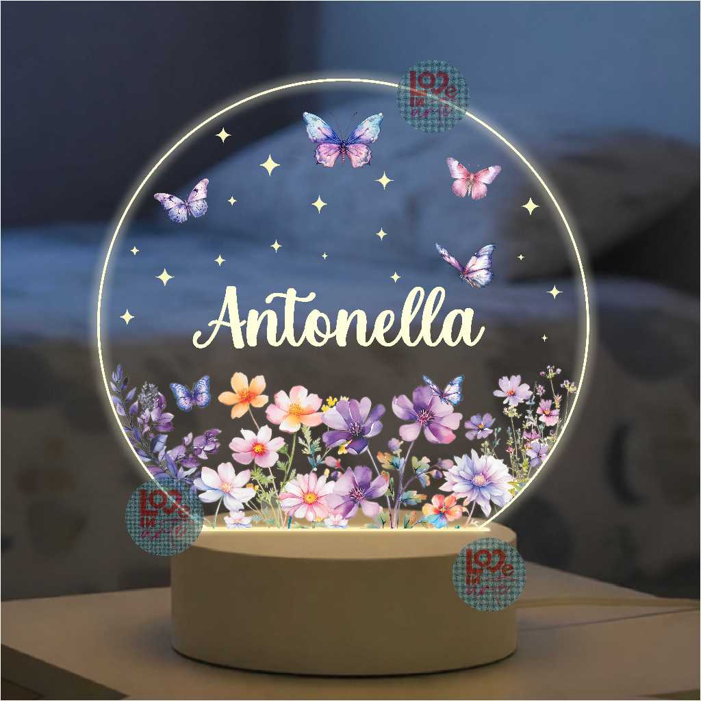 Luminária UV Colorida 7 Cores RGB Bebê Flores – Maternidade Personalizado, Decoração, Criança, Borboletas