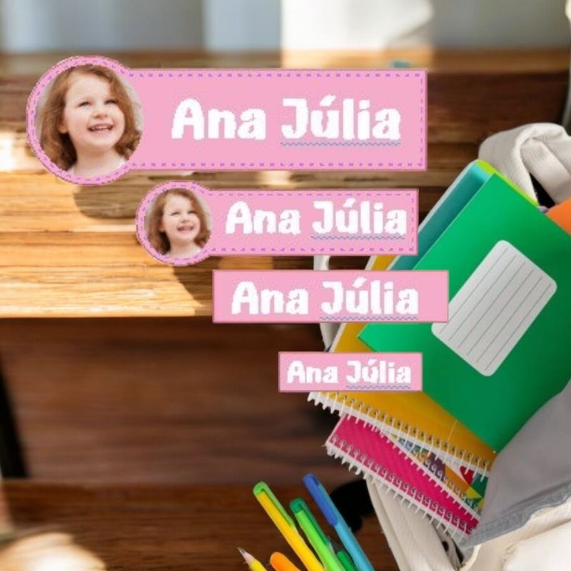 kit com 72 etiquetas personalizadas adesiva com foto para material escolar | voltas as aulas Creche e infantil