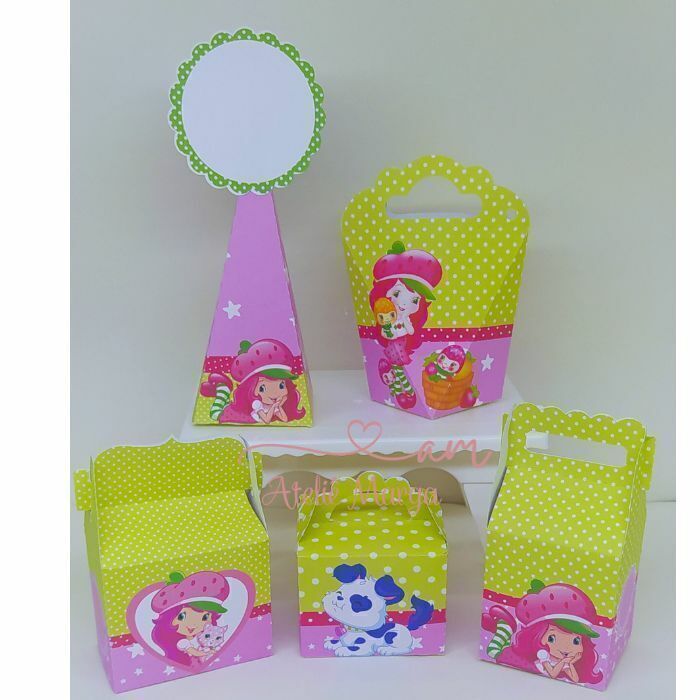Kit Personalizados caixinhas MORANGUINHO Lembrancinha aniversário-Festa PEGUE E MONTE