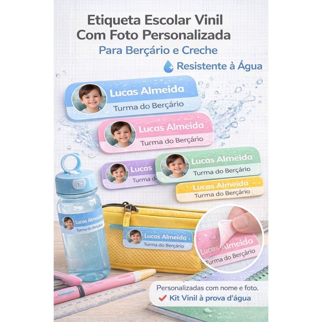 Etiqueta Escolar Com Foto Personalizada Para Berçário E Creche em Vinil a prova Dágua em Oferta na Shopee