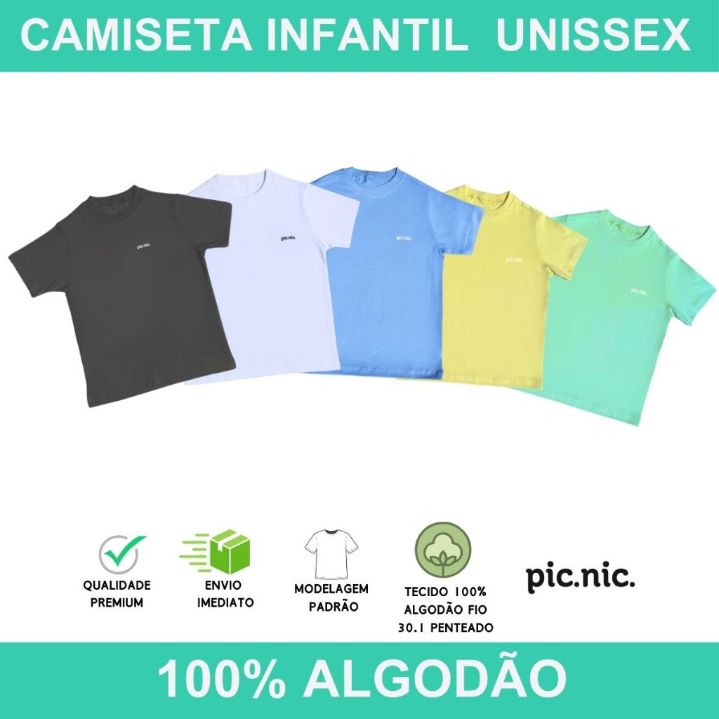 Kit 2 Camisetas Básicas Infantil Lisa 100% Algodão – Conforto Para o Dia a Dia em Oferta na Shopee