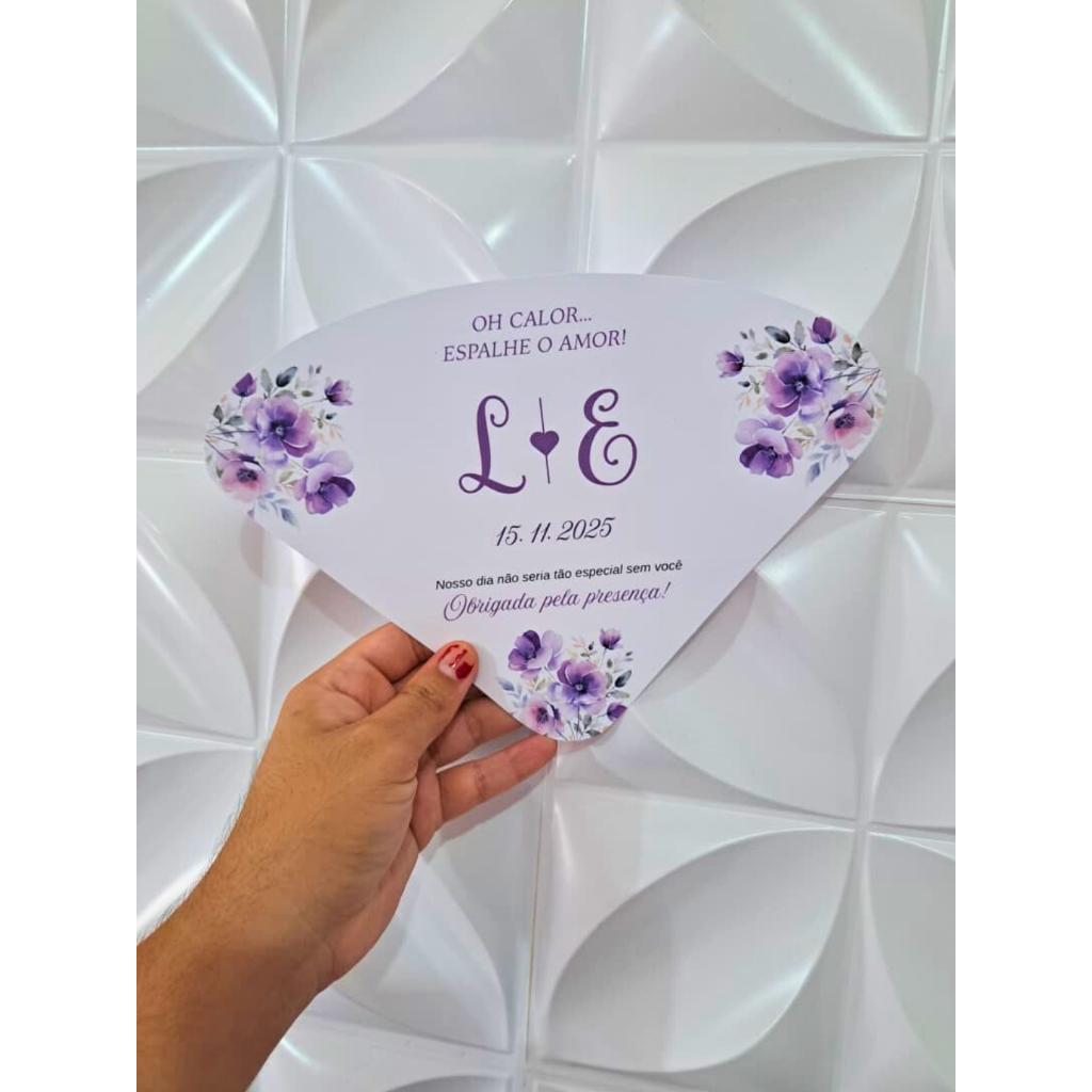 Kit 100 uni. Ventarola Leque para Casamento Personalizado com Nomes e Data