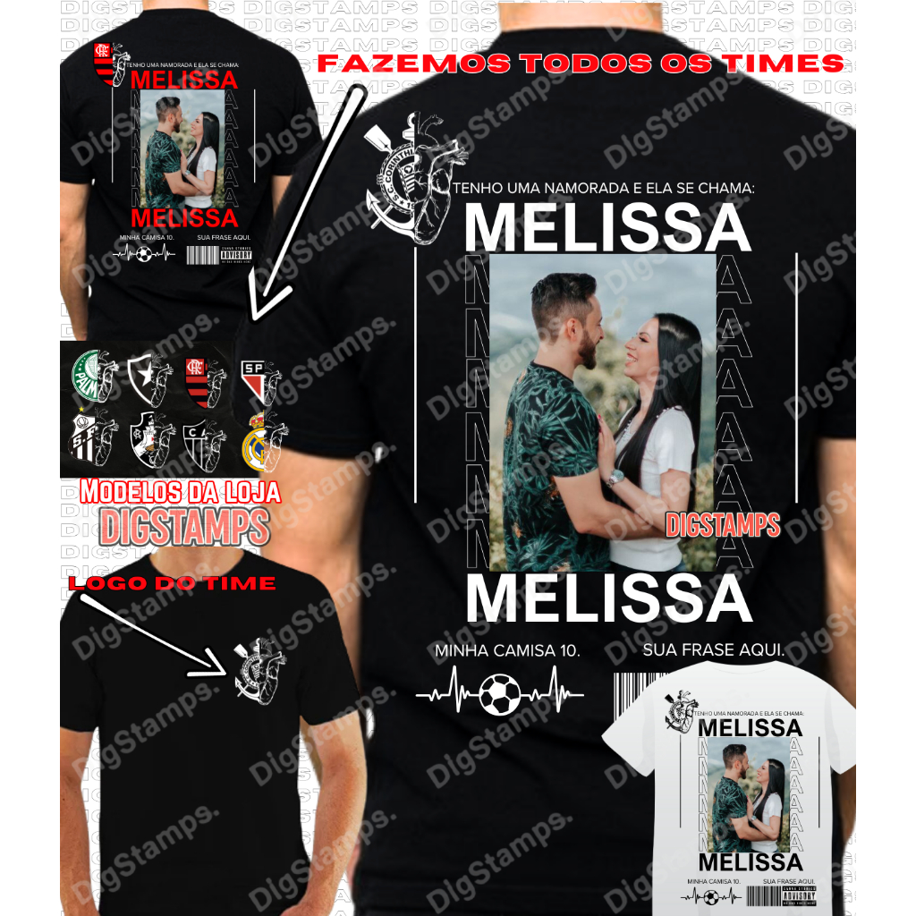 Camiseta de Time de Casal Tiktok Algodão 100% Personalizado Com Foto