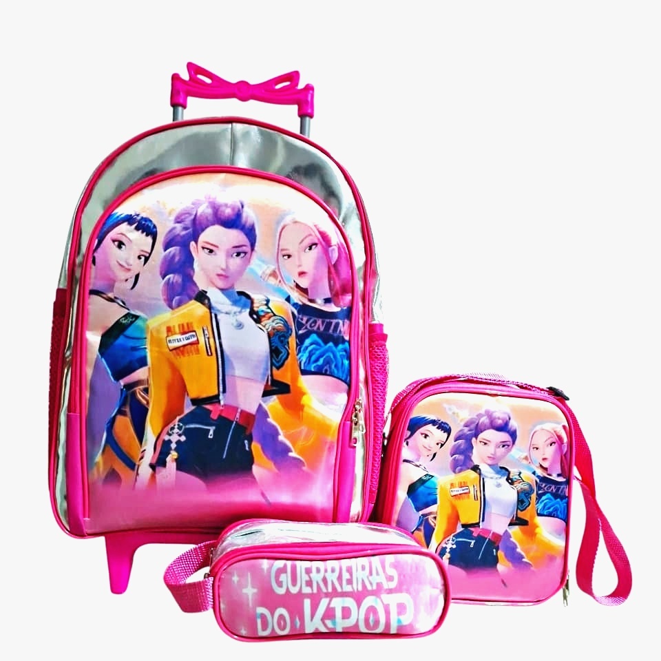 Mochila Rodinhas Huntrix Guerreiras do KPOP Lancheira Estojo em Oferta na Shopee