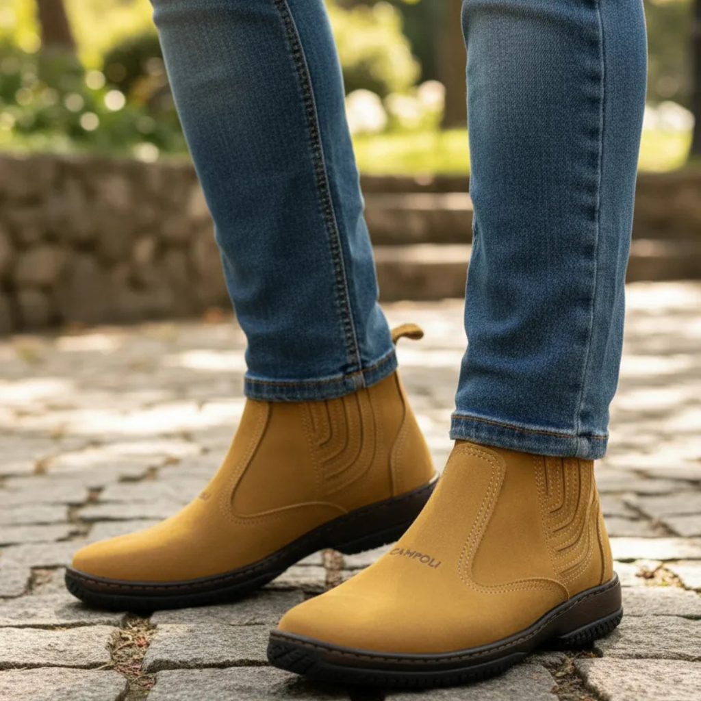 Bota Country Masculina Botina Em Couro Cor Amarelo Combina Camisa Xadrez Calça Jeans  Mineira Fabricada Cidade Perdigão
