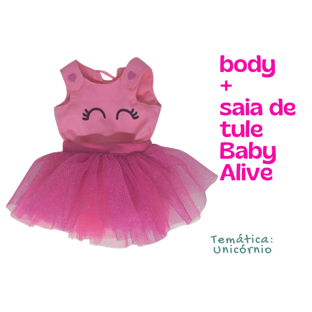 Boby + saia de tule para bonecas Baby Alive e similares