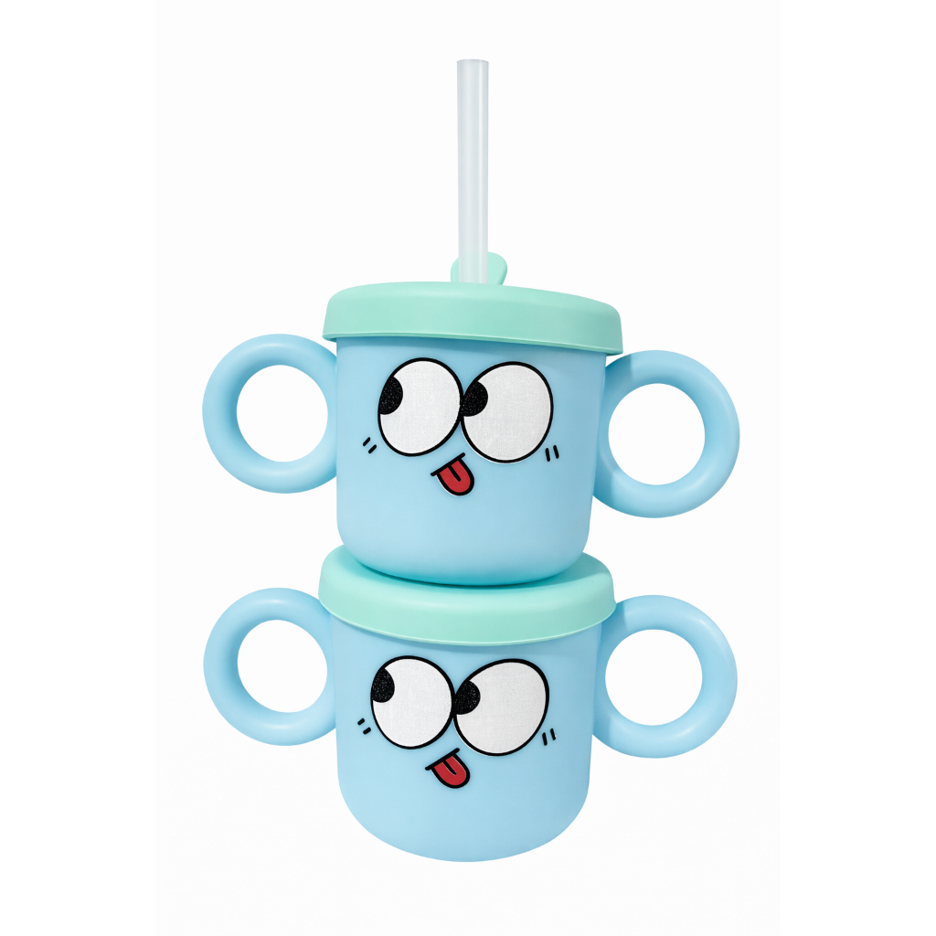 COPO FOFINHO INFANTIL COM TAMPA E CANUDO DUAS ABAS 250ML