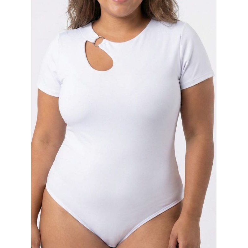 Body Femenino e Detalhe em Argola na Frentre Manga Curta Tecido Suplex Moda Verao Tendencia