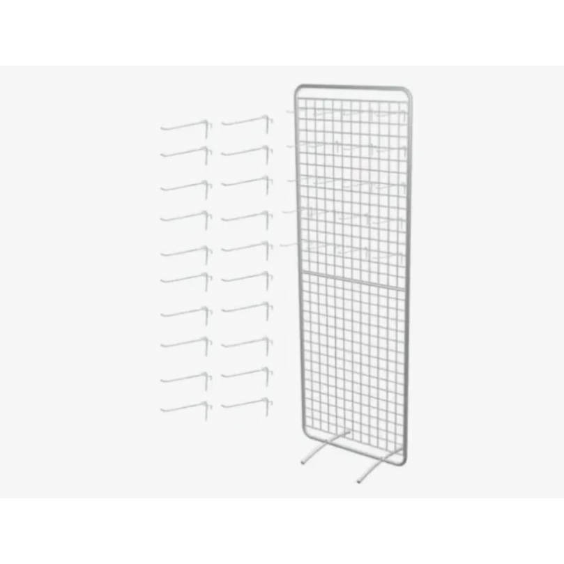 Biombo Expositor de Chão Aramado c/20 Ganchos 15cm Painel Tela Loja Display Metal Organizador