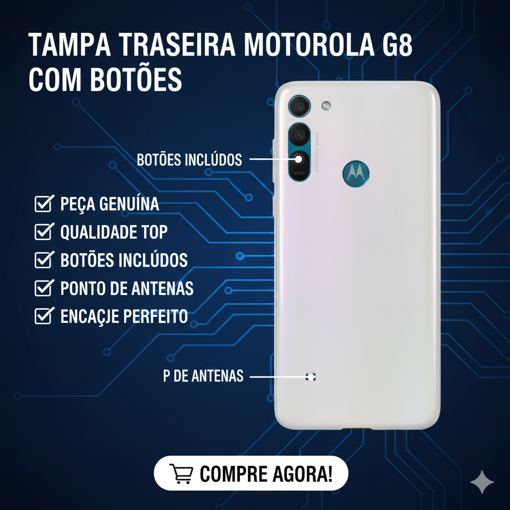 Tampa Traseira Moto G8 XT2045-1 com Botões e Antenas – Peça Nova de Reposição