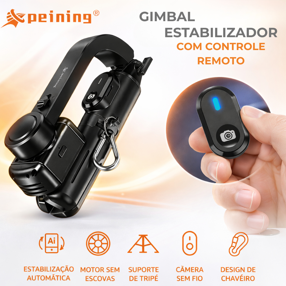 Bastão de Selfie Gimbal Estabilizador Celular 360° e Tripé Peining PEI-SK10 com Controle Bluetooth