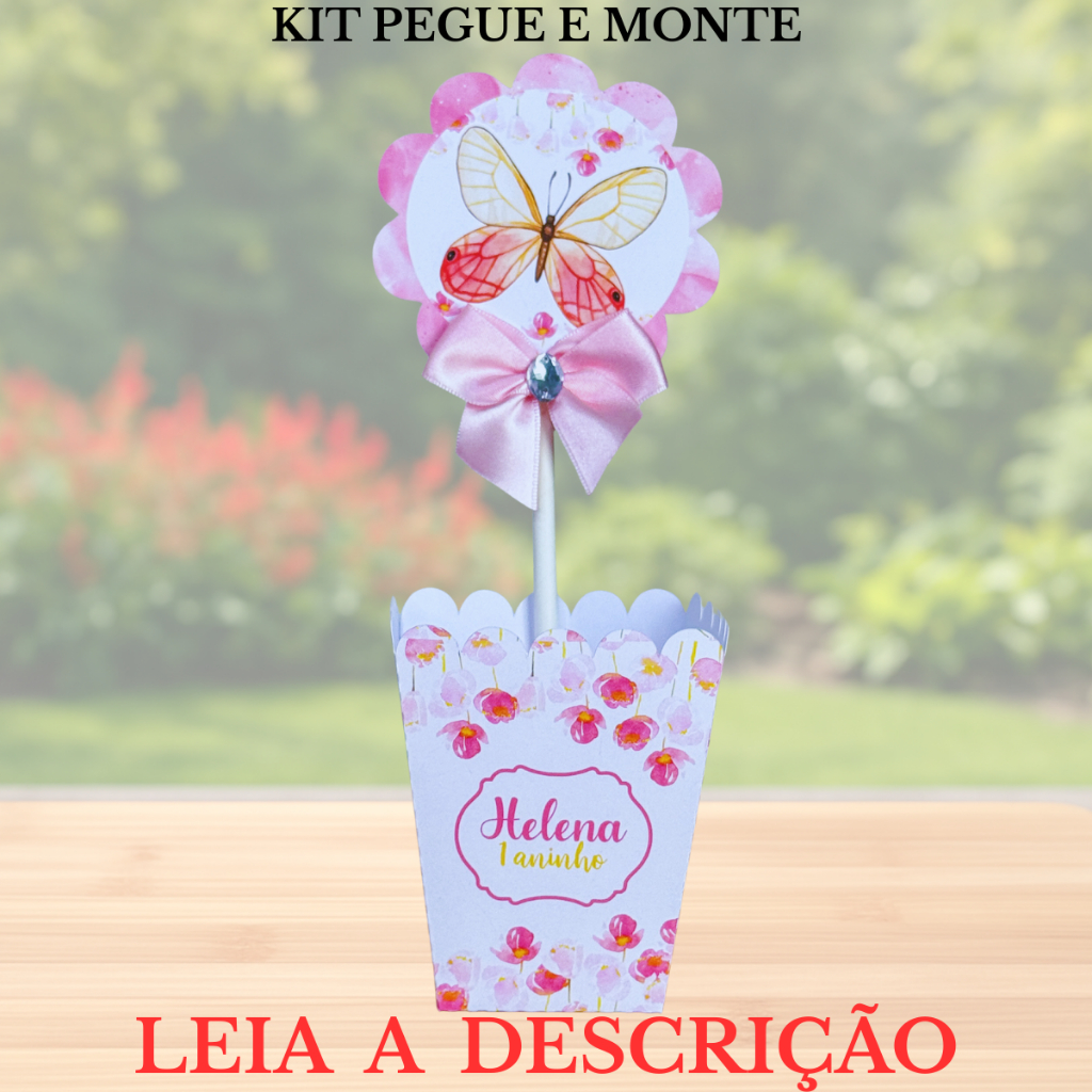 Centro de Mesa Jardim das Borboletas | Kit com 5 Unidades | Decoração Infantil Personalizada | Pegue e Monte