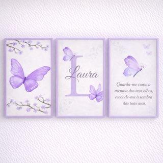 Kit 3 Quadros Decorativos Infantil Borboleta Lilás Personalizado Nome MDF em Oferta na Shopee