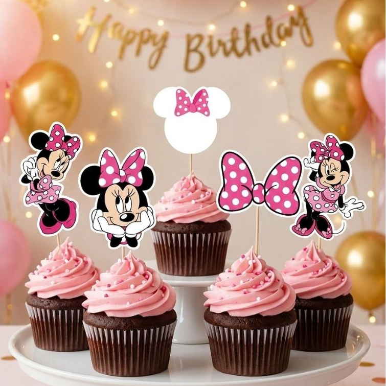TOPPER DOCINHOS / CUPCAKE MINNIE ROSA