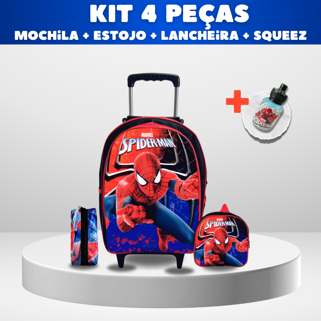Mochila escolar masculina Homem Aranha com rodinha em Oferta na Shopee