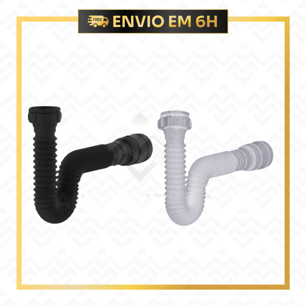 Sifão Sanfonado Flex Universal Ralo Pia Tanque Lavatório ABS Preto Branco