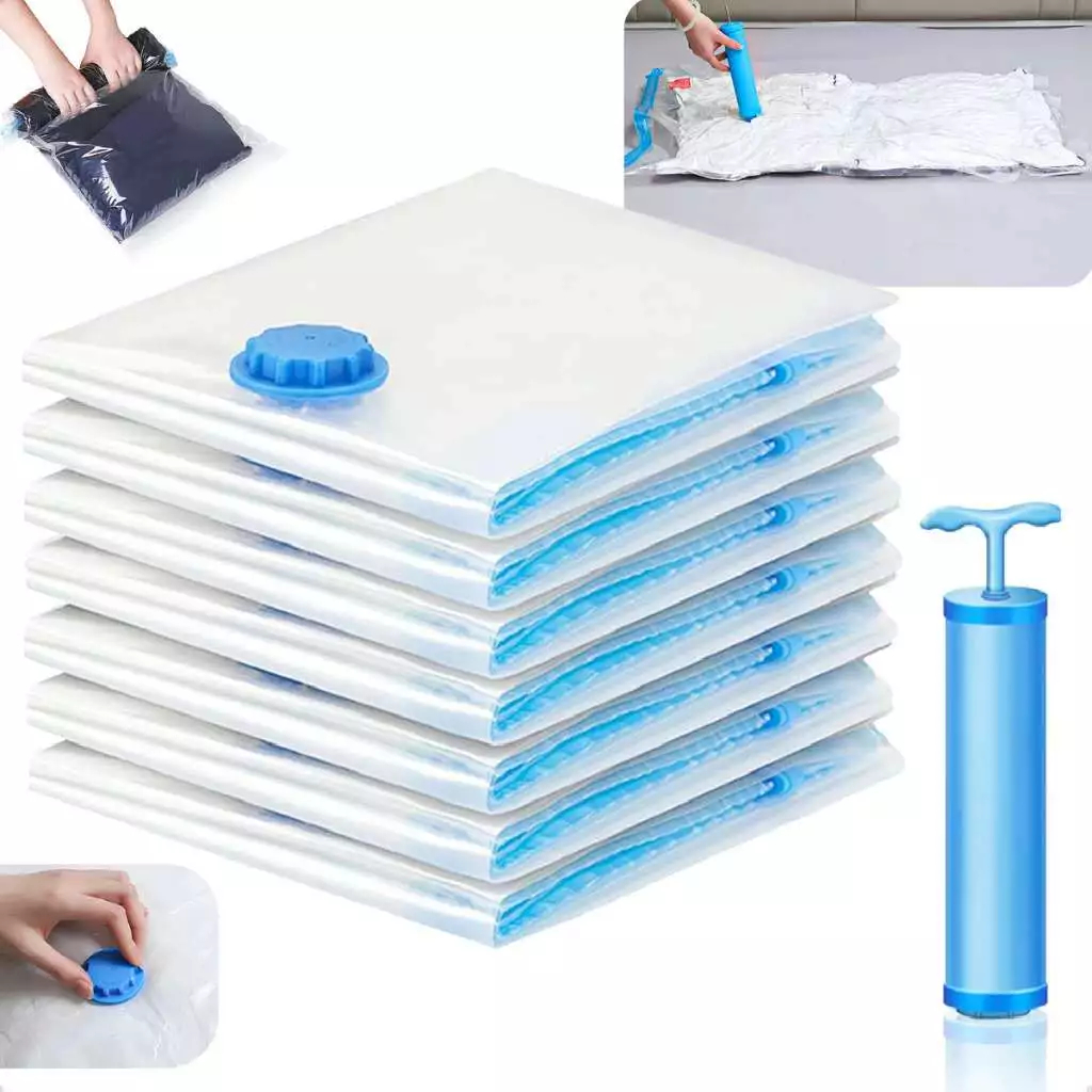 Imagem Kit 5/10 Saco A Vácuo Grande Organizador Edredom Coberto Mala Roupa De Cama + Bomba a Vacuo 002