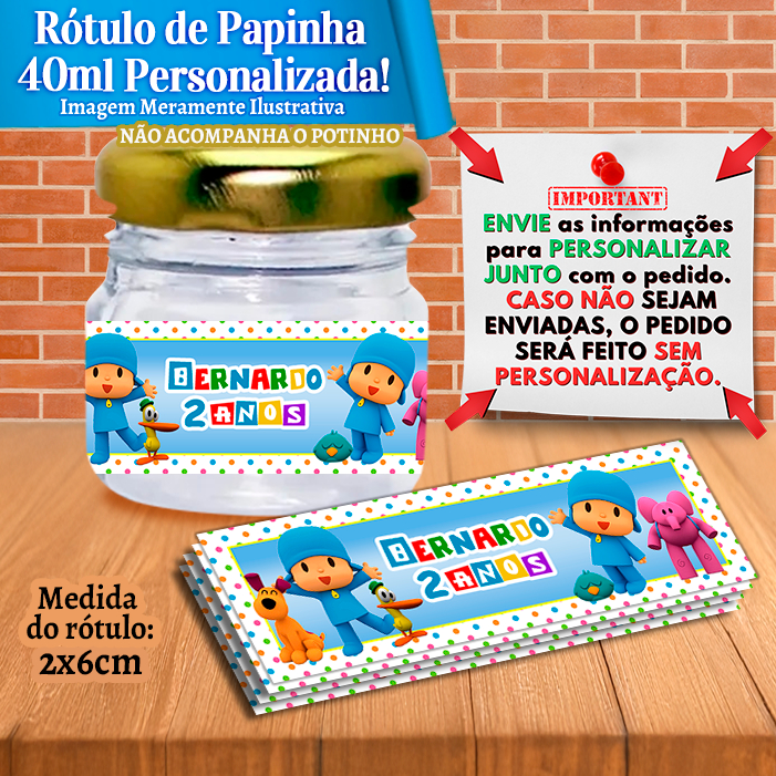 Adesivos Personalizados para Papinhas 40ml 40g Pocoyo Bento e Toto