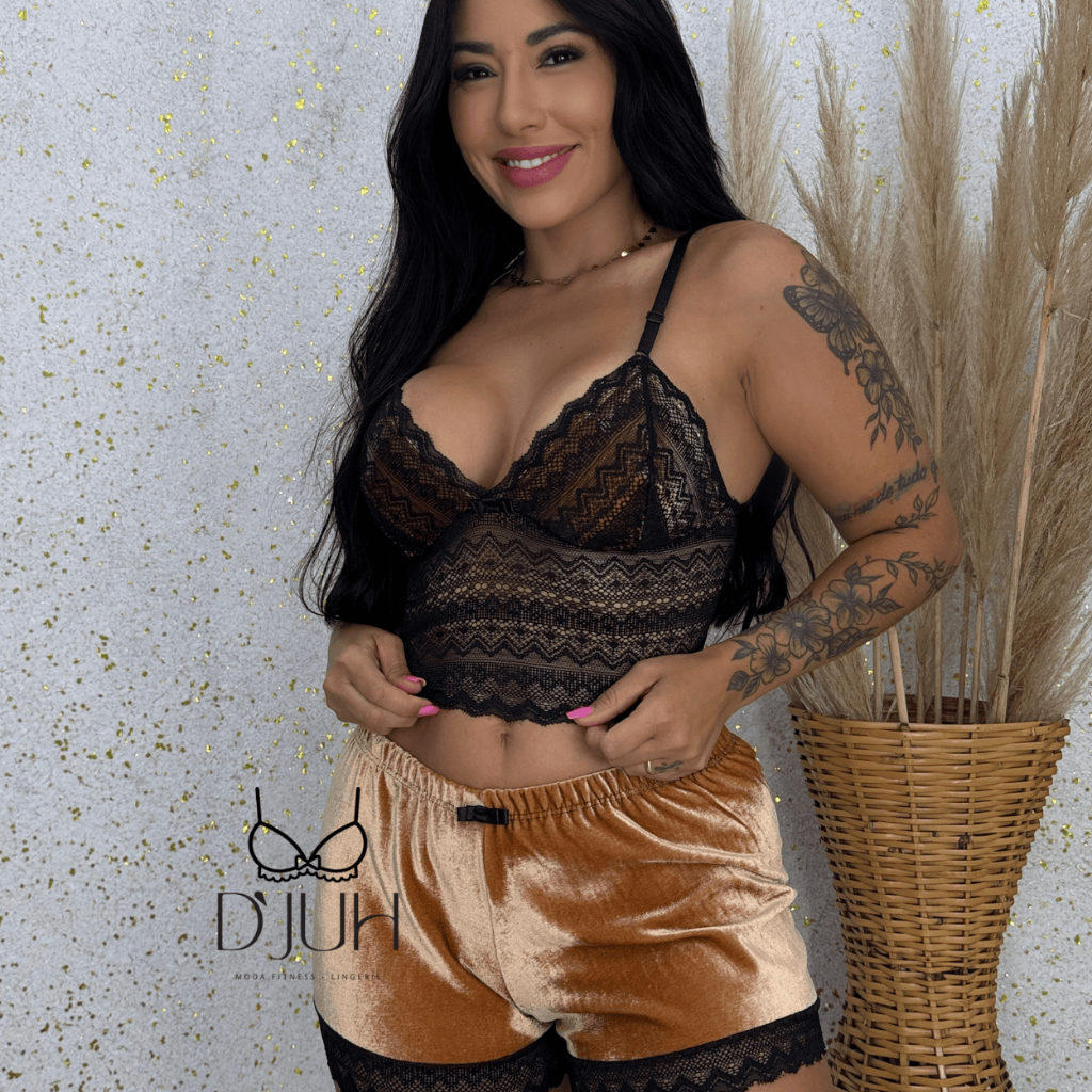 Pijama Conjunto Lingerie Feminina Renda e Veludo Short Doll Luxo M G GG Veste 36 ao 46 em Oferta na Shopee