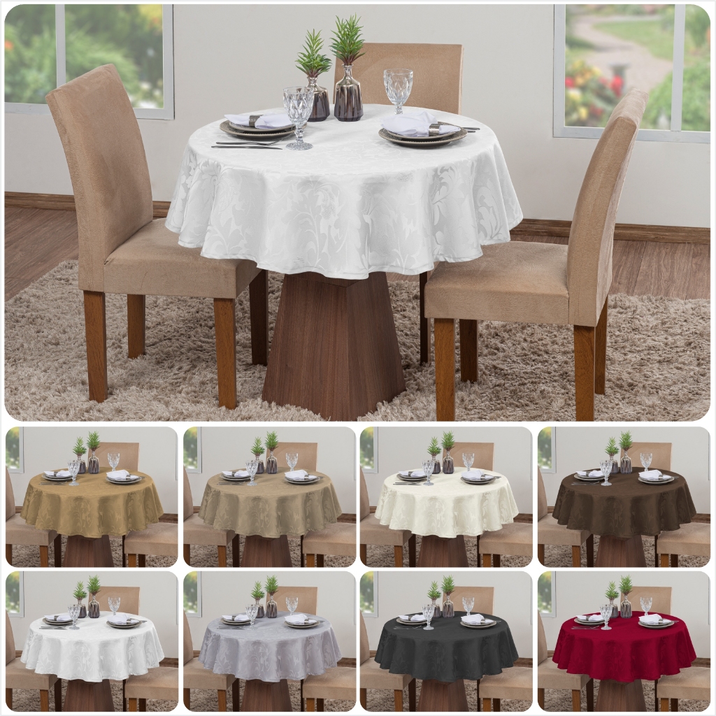 Kit 2 Toalhas De Mesa Luxo Jacquard Redonda Sala Jantar 6 Lugares Decoração Festa Buffet Cozinha Jantar