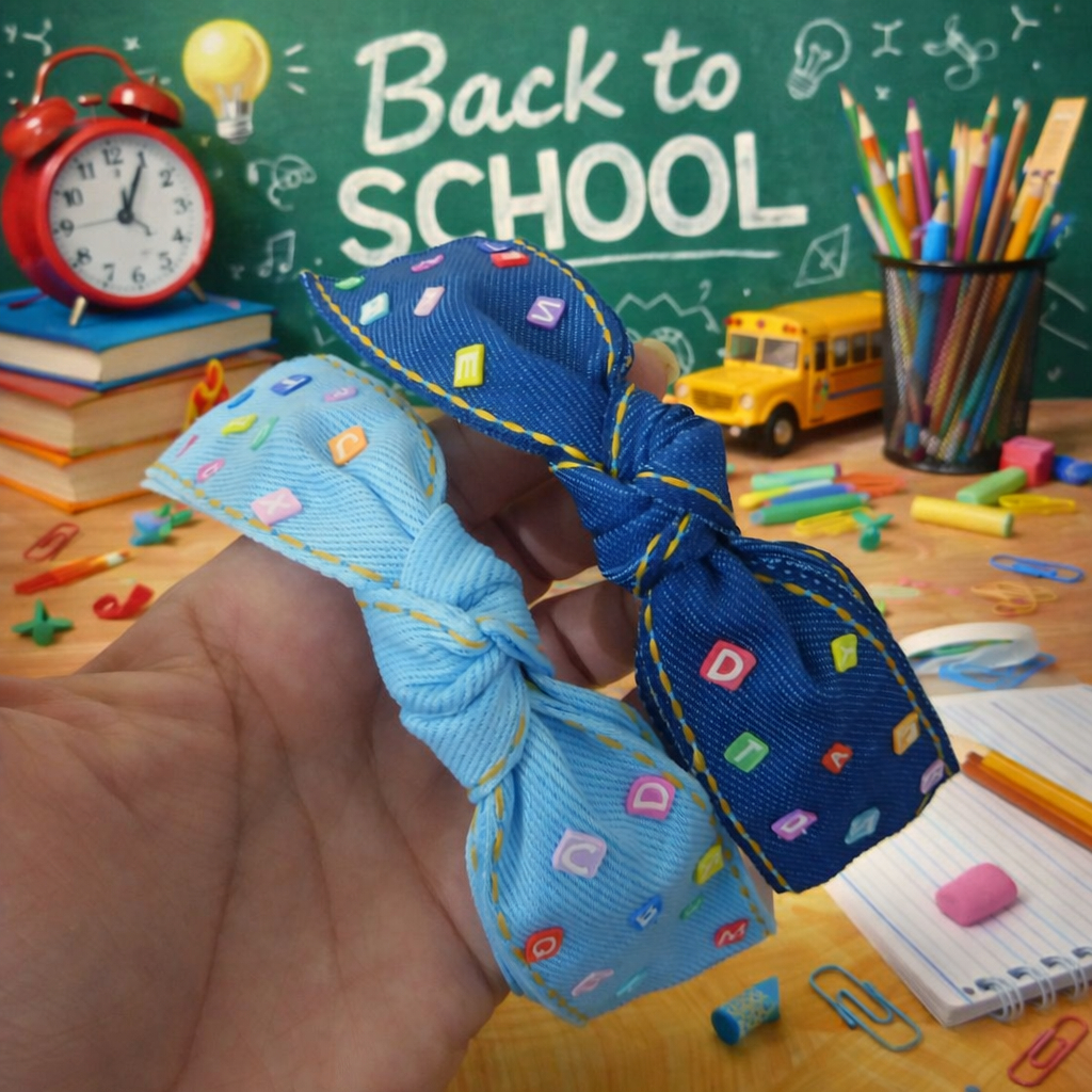 Tiara de cabelo infantil Laço Turbante Jeans com Letrinhas/ ou sem aplique em Oferta na Shopee