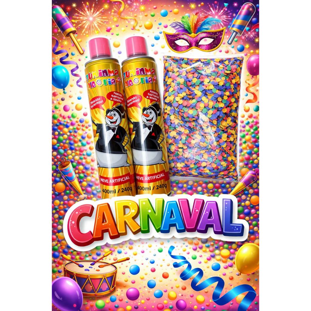 2 espuminha de neve artificial 400ml cada + 1 confete 100g