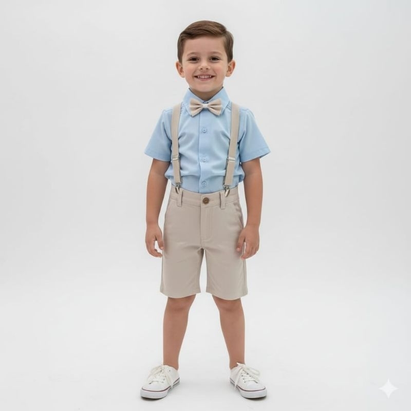 Conjunto Liso Bermuda Nude e Camisa  Manga Curta Azul BB em Oferta na Shopee