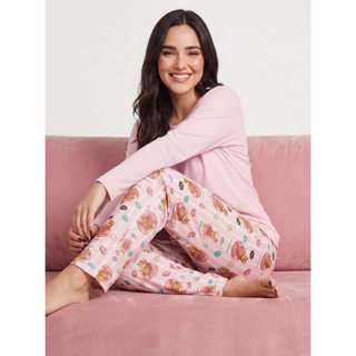 Pijama Longo Feminino Suede & Algodão – O Toque de Aconchego que Você Merece! em Oferta na Shopee