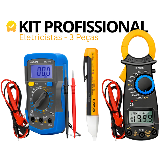 Kit 3x1 Multimetro Digital Alicate Amperímetro + Multimetro + Caneta Tensão Alerta Som