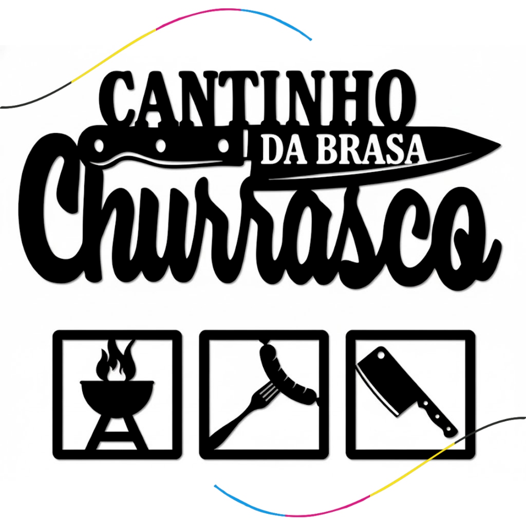 Placa Decorativa Cantinho do Churrasco na Brasa Design Moderno Preto Fosco quadro mdf