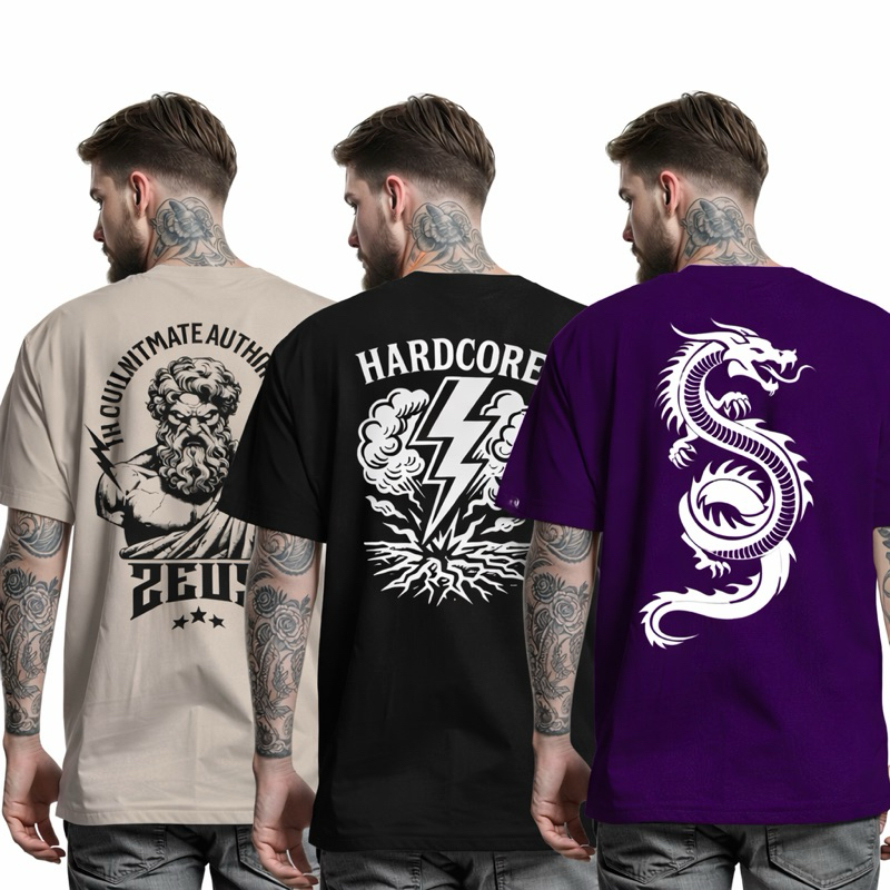 Kit 3 Camisetas Masculinas Estampada Streetwear Algodão Fio 30.1 (Disponível em Diversas Cores)