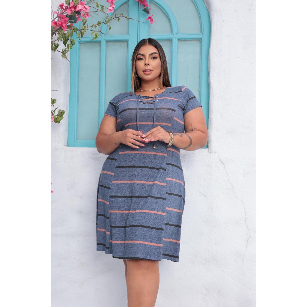 Vestido Feminino Curto Plus Size Soltinho Evase Moda Verão fresquinho malha viscolycra grande Premium
