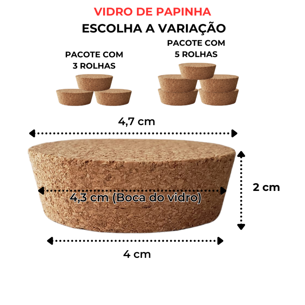 Rolha / Tampa de Cortiça 4 x 4,7 x 2cm (Papinha) Vidro Boca 4,3cm