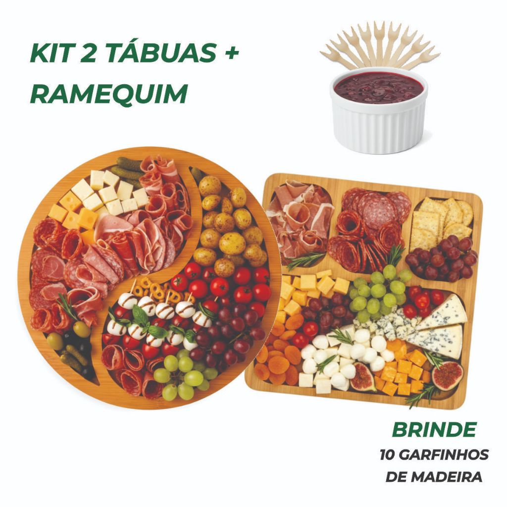 Kit Petisqueira Redonda + Tábua Quadrada com Ramequim p/ Petiscos Frios e Queijo em Oferta na Shopee