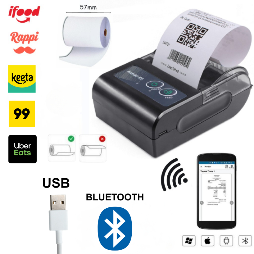 Mini Impressora de Etiqueta Termica Bluetooth Portátil Térmica 58mm Compatível Com Android IOS