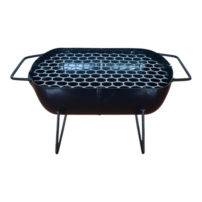 MIni churrasqueira de aço portátil com grelha de inox.