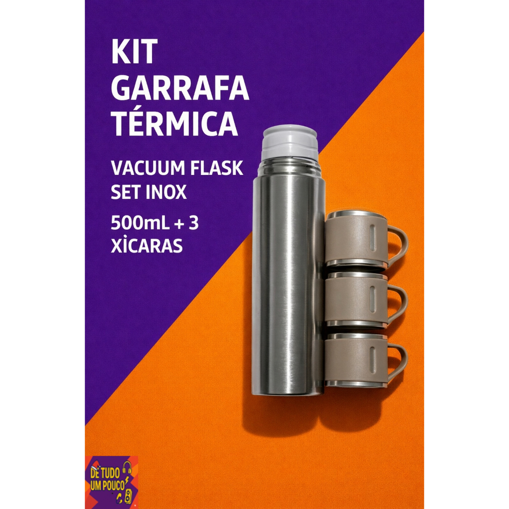 Garrafa Térmica Inox Com Copo 500ml Água Café Chá Caneca Frio Quente Com duas Xicaras