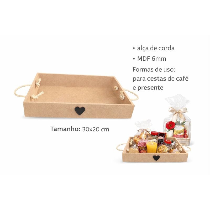 Cesta MDF Alça de Corda café da Manhã 30x20x5 Presente Chocolate em Oferta na Shopee