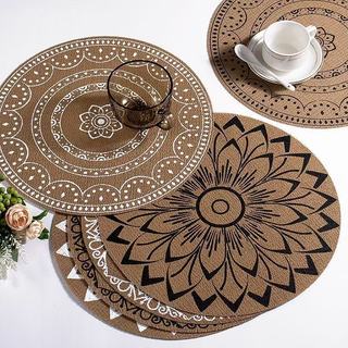Jogo 6 Americano Redondo Mandala em Estilo Nórdico Antiderrapante Decoração de Mesa